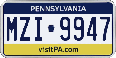 PA license plate MZI9947