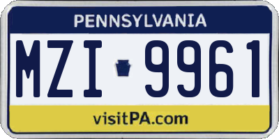PA license plate MZI9961