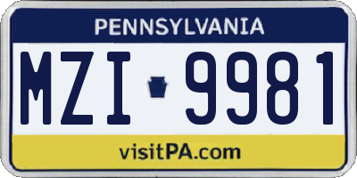 PA license plate MZI9981