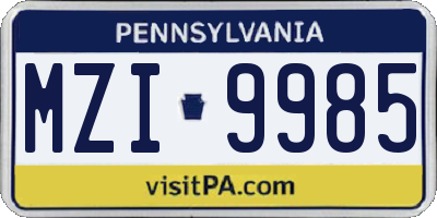 PA license plate MZI9985
