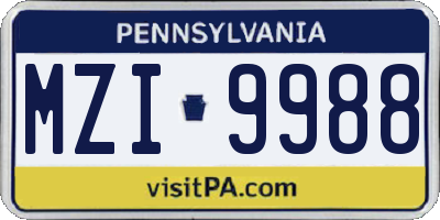 PA license plate MZI9988