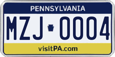PA license plate MZJ0004