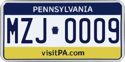 PA license plate MZJ0009