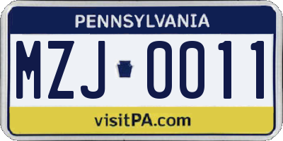 PA license plate MZJ0011