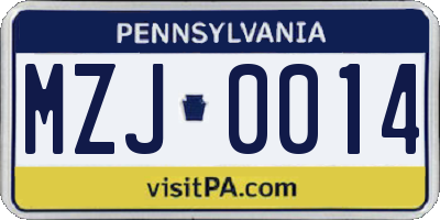 PA license plate MZJ0014