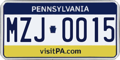 PA license plate MZJ0015