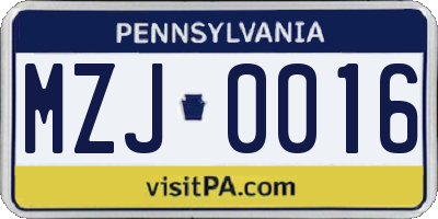 PA license plate MZJ0016