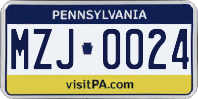 PA license plate MZJ0024