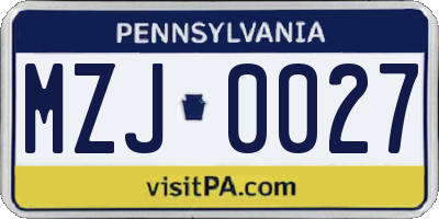 PA license plate MZJ0027