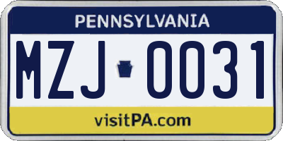 PA license plate MZJ0031