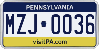 PA license plate MZJ0036
