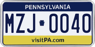 PA license plate MZJ0040
