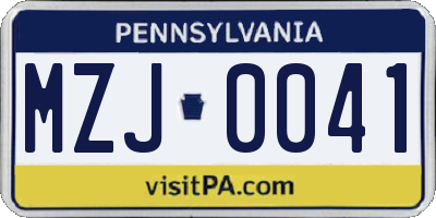 PA license plate MZJ0041