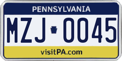 PA license plate MZJ0045