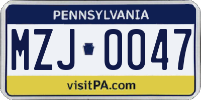 PA license plate MZJ0047