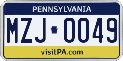 PA license plate MZJ0049