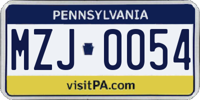 PA license plate MZJ0054