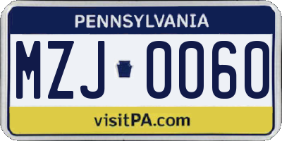 PA license plate MZJ0060