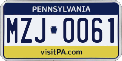PA license plate MZJ0061