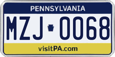 PA license plate MZJ0068