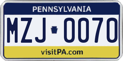 PA license plate MZJ0070