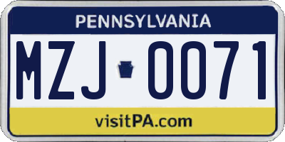 PA license plate MZJ0071