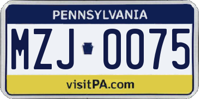 PA license plate MZJ0075
