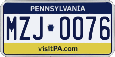 PA license plate MZJ0076