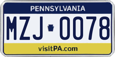 PA license plate MZJ0078