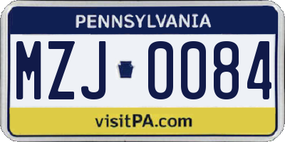 PA license plate MZJ0084
