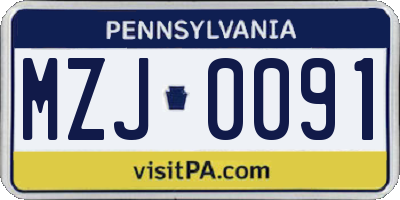 PA license plate MZJ0091