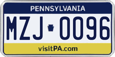 PA license plate MZJ0096