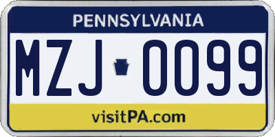 PA license plate MZJ0099