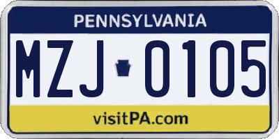 PA license plate MZJ0105