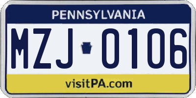 PA license plate MZJ0106