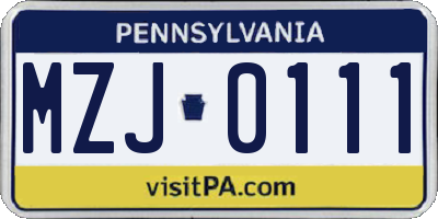 PA license plate MZJ0111