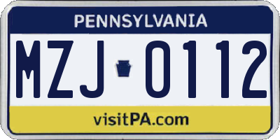 PA license plate MZJ0112