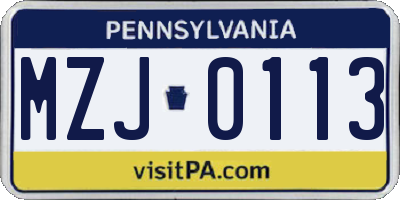 PA license plate MZJ0113