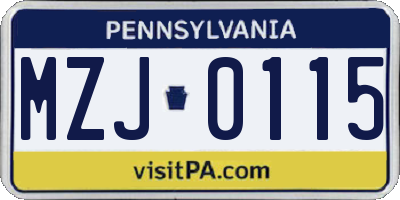 PA license plate MZJ0115