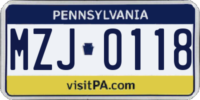 PA license plate MZJ0118