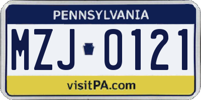 PA license plate MZJ0121
