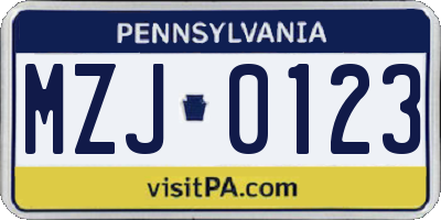 PA license plate MZJ0123