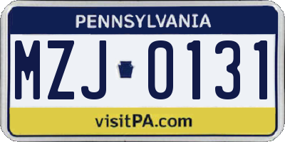 PA license plate MZJ0131