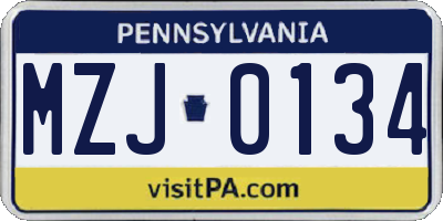 PA license plate MZJ0134