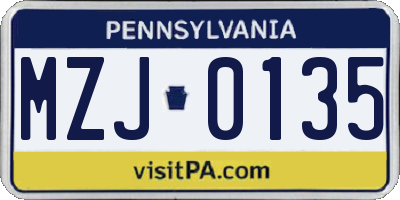 PA license plate MZJ0135