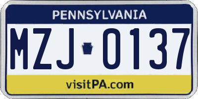 PA license plate MZJ0137