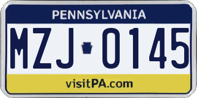 PA license plate MZJ0145