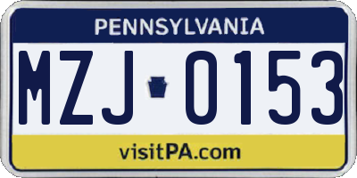 PA license plate MZJ0153