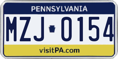 PA license plate MZJ0154