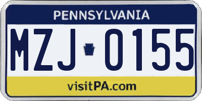 PA license plate MZJ0155